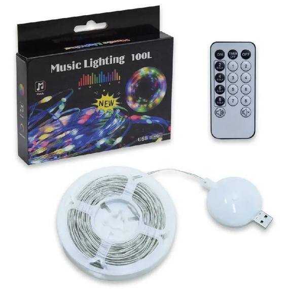 Гірлянда з музичними режимами 9,9 метрів, тепле біле світло 100 LED, кімнатна прикраса від USB | Зображення 2