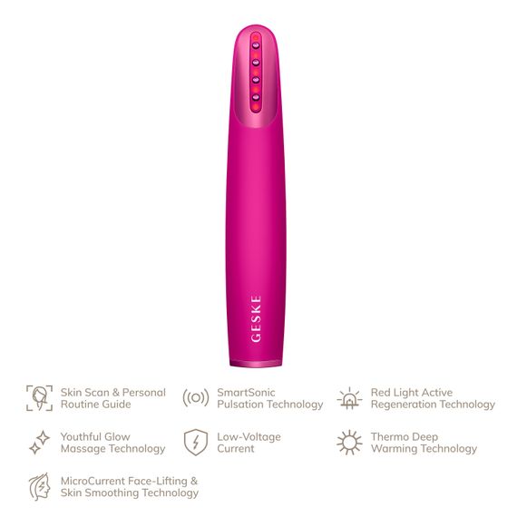 Пристрій для зміцнення і тонізації шкіри обличчя GESKE Skin Firming Wand 7в1 starlight, Малиновий | Зображення 1