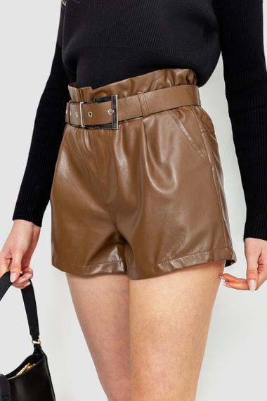 Шорти жіночі з екошкіри з ременем, колір коричневий, 186R6739 | Зображення 2