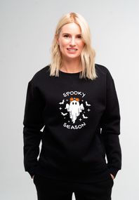 Світшот жіночий утеплений чорний з принтом "Spooky season", M