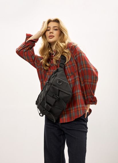 Женская сумка-бананка под ноутбук Sambag Urban Pro черная 46×26 см (51411264) | Зображення 1