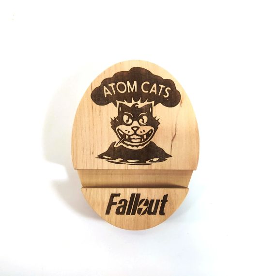 Підставка тримач під смартфон планшет Fallout Atom cats 9х12х2 см Майстерня містера Томаса Дерево