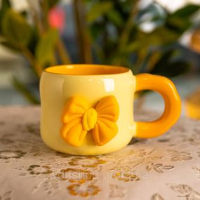 Чашка фарфоровая с магнитом Бант 400 (мл) подарочная кружка прикольная чашка для детей на подарок Бежевый с желтым FM-52A