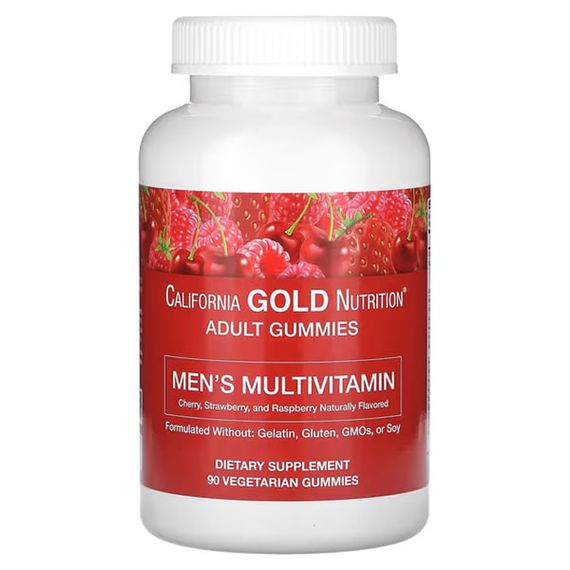 Мультивітаміни для чоловіків, Men's Multi Vitamin, California Gold Nutrition, зі смаком ягід та фруктів, без желатину та