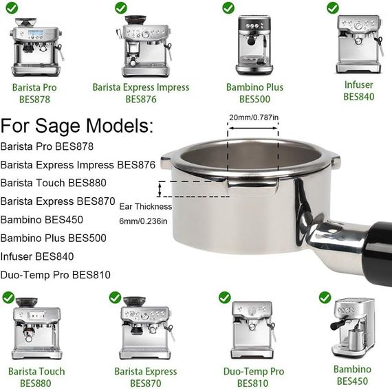 Портафильтр без дна 54мм для кофемашин Sage/Breville Barista Series 870/878/880 холдер для эспрессо-кофеварки | Зображення 1