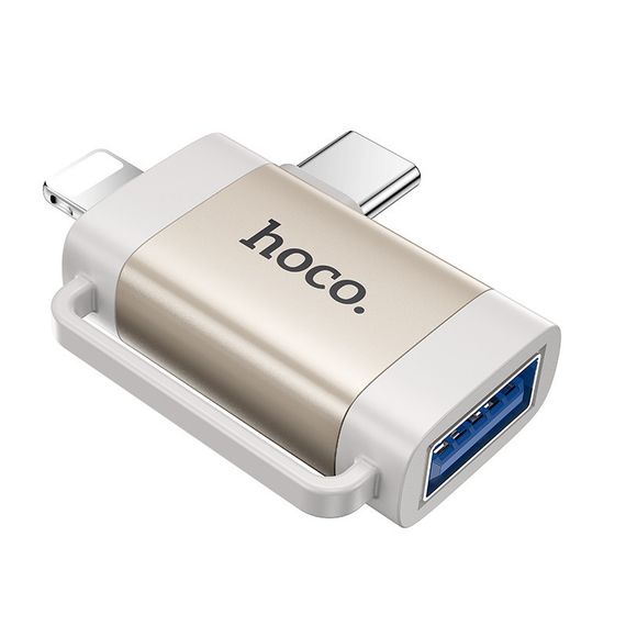 Переходник Hoco UA31F OTG 2in1 Lightning male/Type-C male to USB female | Зображення 1