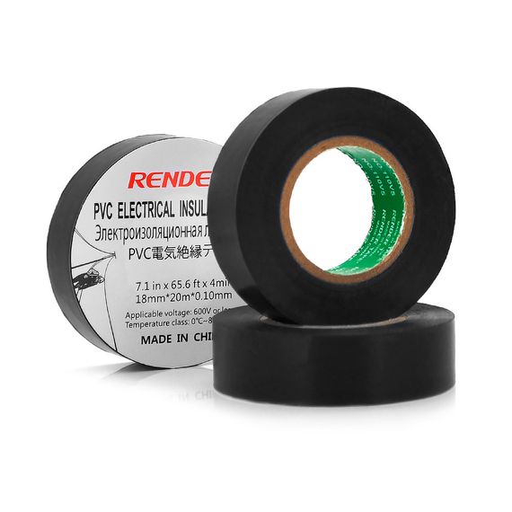 Ізолента RENDER 0,19 мм * 16 мм * 7м (чорна), temp: -10 + 80 ° С, 2000V, розтяж-180%, міцність 20Н / см, Агдезія 0,42 кг / 25мм,