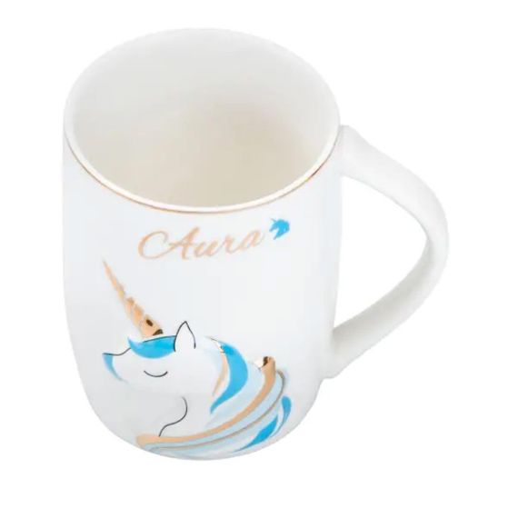 Чашка фарфоровая с рисунком единорога 400 мл Aura Голубая HP7187BL | Зображення 1