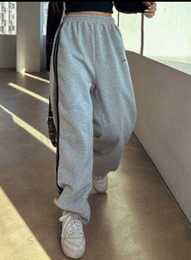 Женские спортивные штаны палаццо с затяжками и лампасами SS10120  цвет серый, размер 42/46