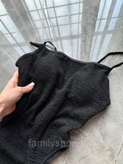 Цельный женский купальник с тонкими бретелями блестящий жатка, MBс264, цвет черный, размер S | Зображення 3