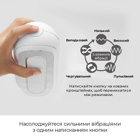 Вібромастурбатор Tenga Flip Zero Electronic Vibration White, змінна інтенсивність, розкладний | Зображення 3