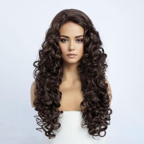 Перука жіноча довга кучерява термостійка 60 см каштанова, коричнева, синтетичне волосся для косплею, свят, Геловіну