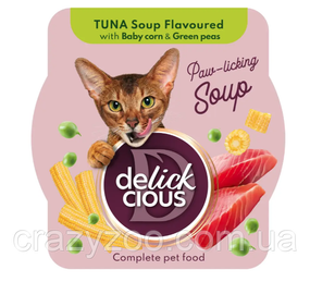 Суп для котів Delickcious з тунцем, кукурудзою та зеленим горошком 80 г D6251304