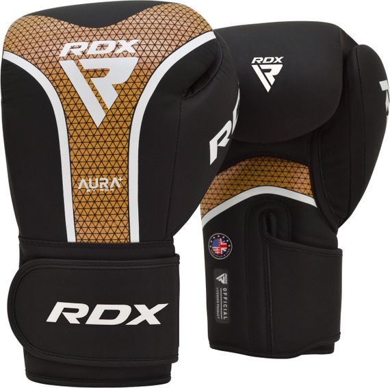 Боксерські рукавички  RDX AURA PLUS T-17 Black Golden 14 унцій (капа в комплекті) | Зображення 1