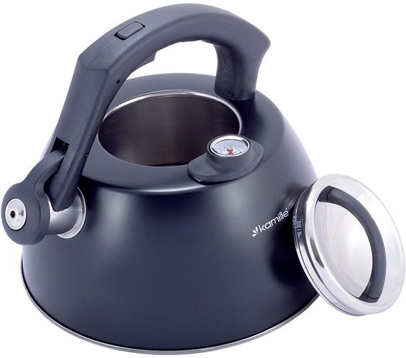 Чайник Kamille Whistling Kettle Thermo 3л з нержавіючої сталі зі свистком і термометром, чорний | Зображення 2