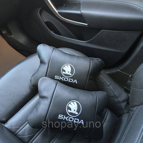 Автомобільні подушки 2 шт на підголівник Skoda / Шкода, з натуральної шкіри, стильний аксесуар для вашого авто | Зображення 9