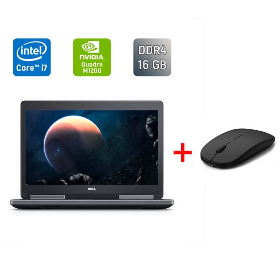 Мобильная рабочая станция Б-класс Dell Precision 7520 / 15.6" (1920x1080) IPS / Intel Core i7-7820HQ (4 (8) ядра по 2.9 - 3.9 GHz) / 16 GB DDR4 / 240 GB SSD / nVidia Quadro M1200, 4 GB GDDR5, 256-bit / WebCam / HDMI б/у + Подарок Беспроводная мышь / USB
