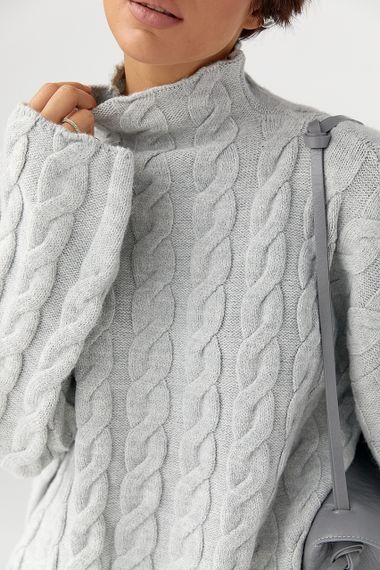 Вільний в'язаний светр з косичками - світло-сірий цвет, ONE SIZE (є розміри) | Зображення 3