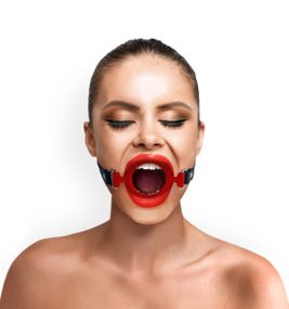 Кляп-розширювач силіконове кільце Art of Sex – Gag ring, червоний, натуральна шкіра Sex Aura
