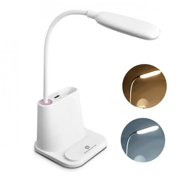 Розовая Аккумуляторная Настольная LED лампа Bionic Desk Lamp c USB выходом, органайзером и подставкой для смартфона | Зображення 7
