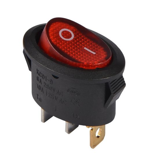 Перемикач KCD1-9-101N R/B 220V 1 червона клавіша овал з підсвічуванням Ny95500756