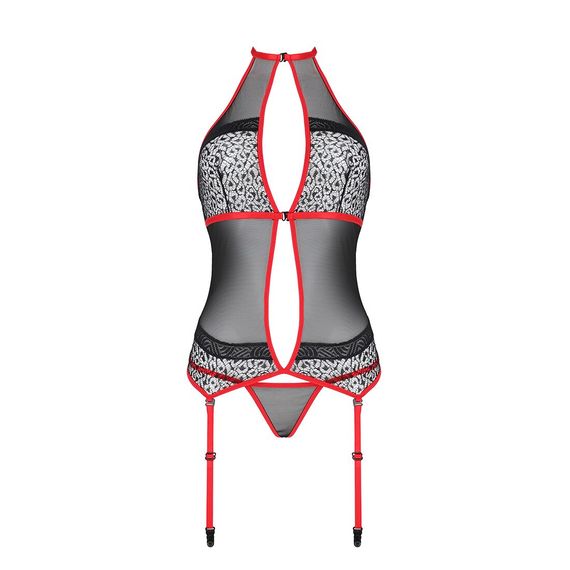 Корсет з пажами Passion SATARA CORSET L/XL red, стрінги, мереживо, застібки спереду та ззаду | Зображення 2