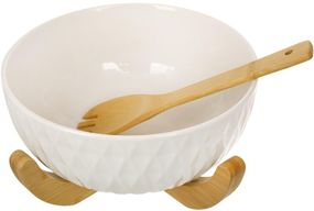 Салатниця порцелянова Ceram-Bamboo "Romb" 3л на бамбуковій підставці та салатною ложкою