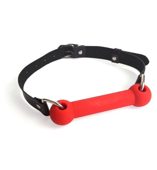 Кляп Палиця, силікон та натуральна шкіра, Art of Sex - Gag Stick Silicon, Червоний, One Size