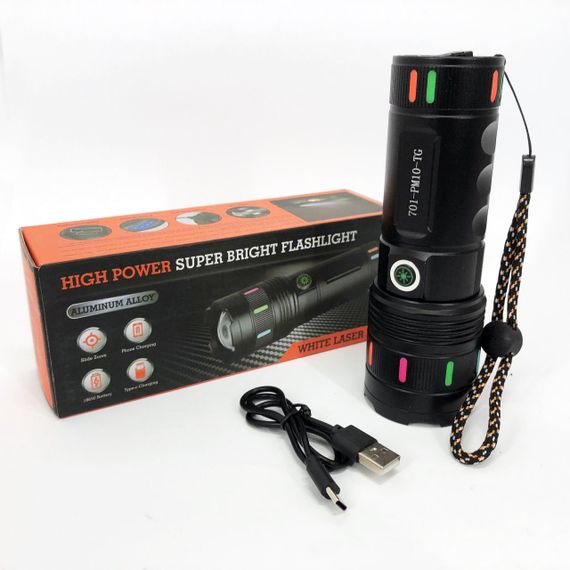 Фонарик военный 701-PM10-TG, Портативный светодиодный фонарь с USB-зарядкой, Оригинальный ручной фонарь OM-71 | Зображення 8