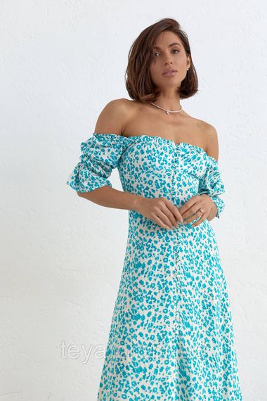 Літнє плаття на ґудзиках і з відкритими плечима колір бірюзовий FL_000208 | Зображення 2