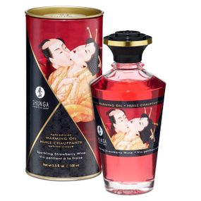 Розігріваюча олія з афродизіаками Shunga Aphrodisiac Warming Oil – (100 мл) без цукру, смачний, Ігристе полуничне вино