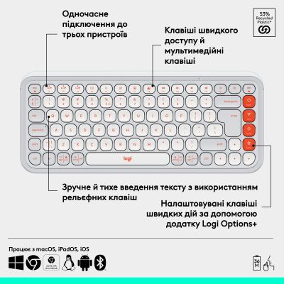 Клавиатура Logitech POP Icon Keys Bluetooth UA Off-White (920-013072) | Зображення 7