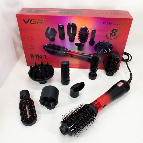 Фен-щітка стайлер VGR 8 в 1 V-488. Колір: червоний