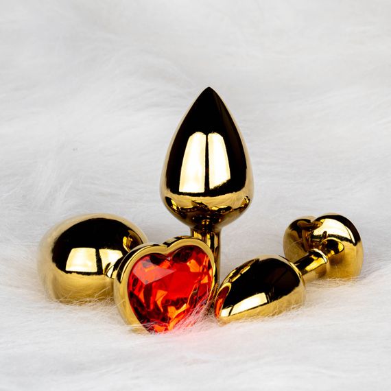 Металева анальна пробка Heart Gem, розмір M, золотисто-червона Ouch! (Нідерланди) Sex Aura | Зображення 6