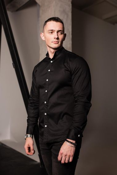Мужская рубашка с воротником стойка и длинным рукавом на пуговицах RA1839 цвет черный, размер L | Зображення 8