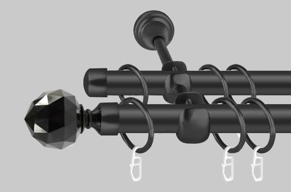 Чорний матовий Карниз для штор металевий, дворядний 19 мм (комплект) Кристал Чорний
