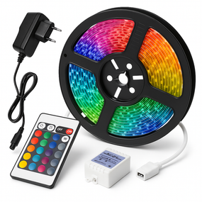 Світлодіодна стрічка SMD 3528 RGB 5м з пультом та блоком живлення гірлянда KF-21