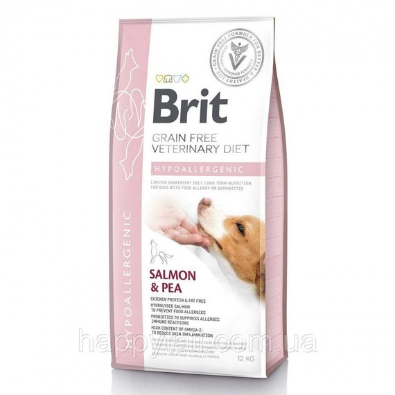 Беззерновой гипоаллергенный корм Brit VetDiet Hypoallergenic для собак при аллергии, лосось и горох, 12 кг