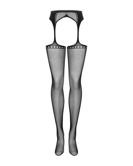 Сетчатые чулки-стокинги со стрелкой Obsessive Garter stockings S314 S/M/L, черные, имитация гартеров | Зображення 4