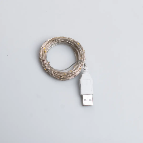 Гірлянда роса 10 метрів USB на 100 led світлодіодів крапля на білому дроті жовта | Зображення 5