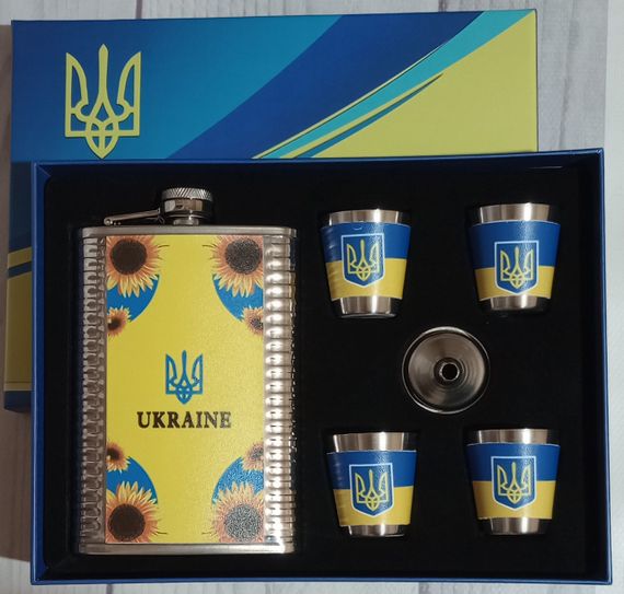 Подарочный набор MOONGRASS 6в1 с флягой, рюмками, лейкой UKRAINE 🇺🇦 WKL-074