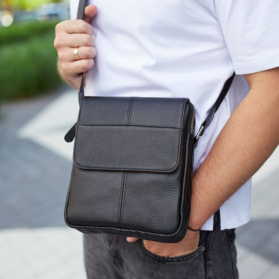 Чоловіча шкіряна чорна сумка через плече Tiding Bag M1254A | Зображення 6