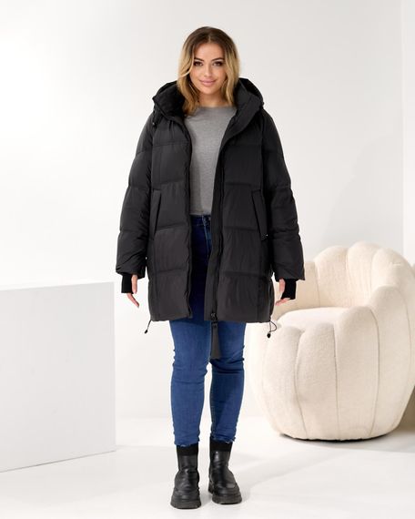 Об'ємний пуховик чорний люкс якості великих розмірів | Зображення 3