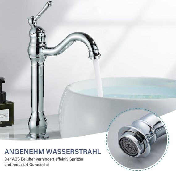 Смеситель для раковины высокий латунный, хромированный, поворотный, для ванной комнаты для умывальника Rozin | Зображення 1