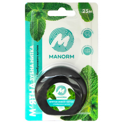 Зубна нитка з бамбукового вугілля м'ятно-вощена ТМ "Manorm", 25 м