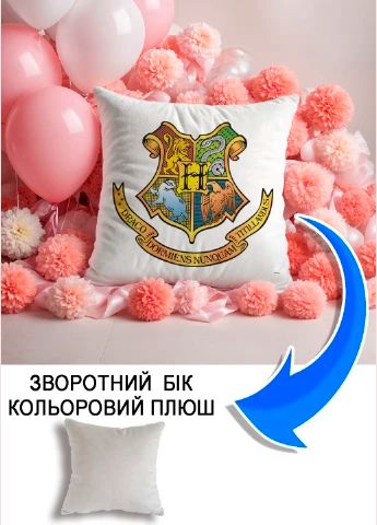 Подушка плюшева Мерч Крафт Дизайн з принтом Hogwarts 2 сірий плюш квадратна 33х33 см