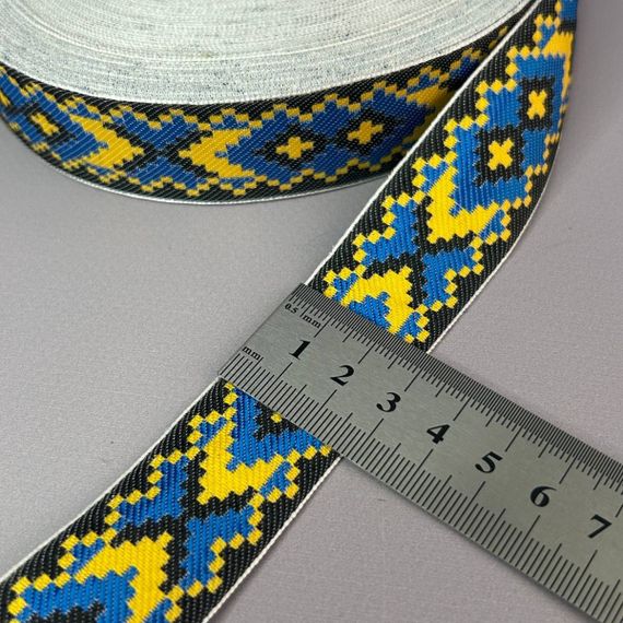 3см Тасьма національна з орнаментом - ромби блакитні | Зображення 2