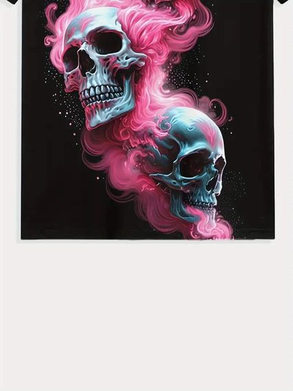 Футболка чоловіча 3D принт Три черепа з рожевим полум’ям термо дихаюча літня L 52 | Зображення 3