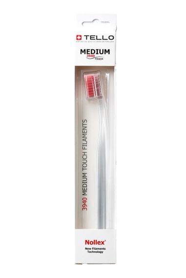 Зубна щітка Tello 3940 Medium White, d 0.15mm, червона