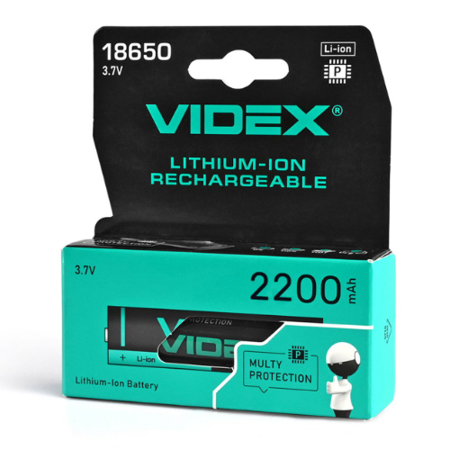 Акумулятор 18650 Li-lon 3,7V 2200mAh захист (бл-1шт) Videx